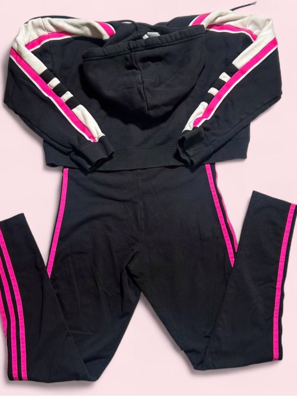 Vintage adidas Black Sweatsuit with Pink Stripes - Picture 4 of 6